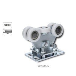 Vozík pre C-profil 80x80x5/4mm výškovo nastaviteľný, 5x polyamidové koliesko s ložiskom 6204ZZ, galvanické zinkovanie Vozík pre C-profil 80x80x5/4mm výškovo nastaviteľný, 5x polyamidové koliesko s ložiskom 6204ZZ, galvanické zinkovanie